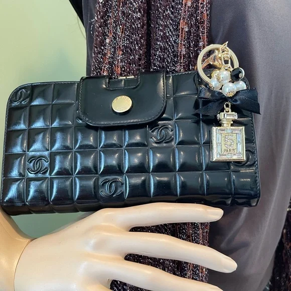 Chanel Choco-bar large leather wristlet wallet
